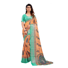 Mayawye Women's Viscose Rayon Printed Saree With Unstitched Blouse (Orange)
