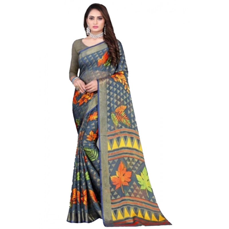 Mayawye Women's Viscose Rayon Printed Saree With Unstitched Blouse (Grey)