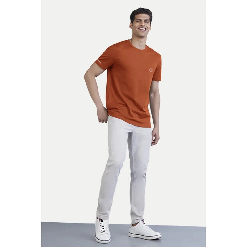 Mayawye Men's Casual Half sleeve Solid Polyester Crew Neck T-shirt (Rust)