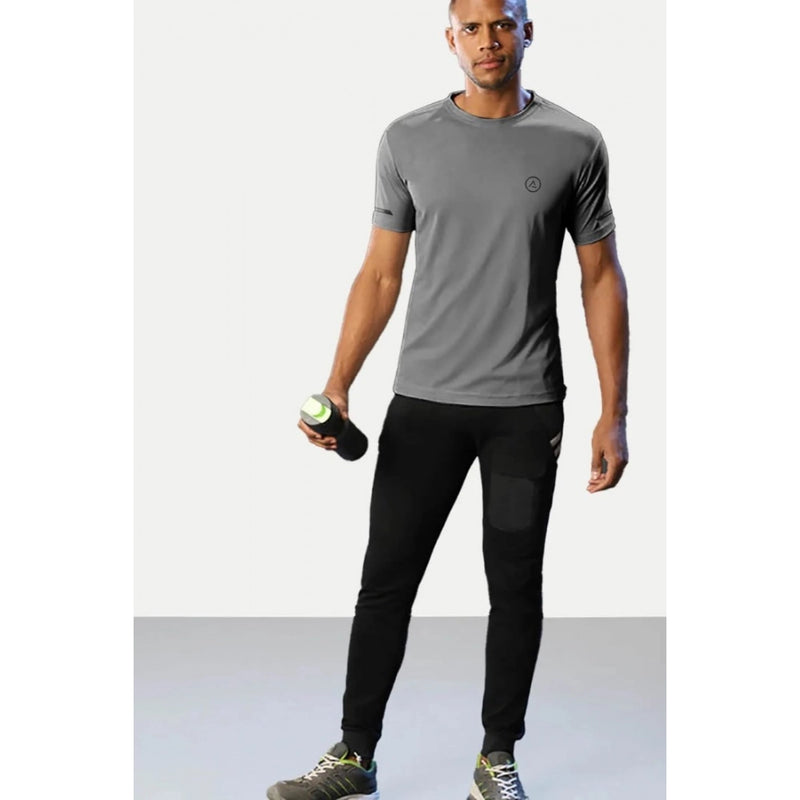 Mayawye Men's Casual Half sleeve Solid Polyester Crew Neck T-shirt (Grey)
