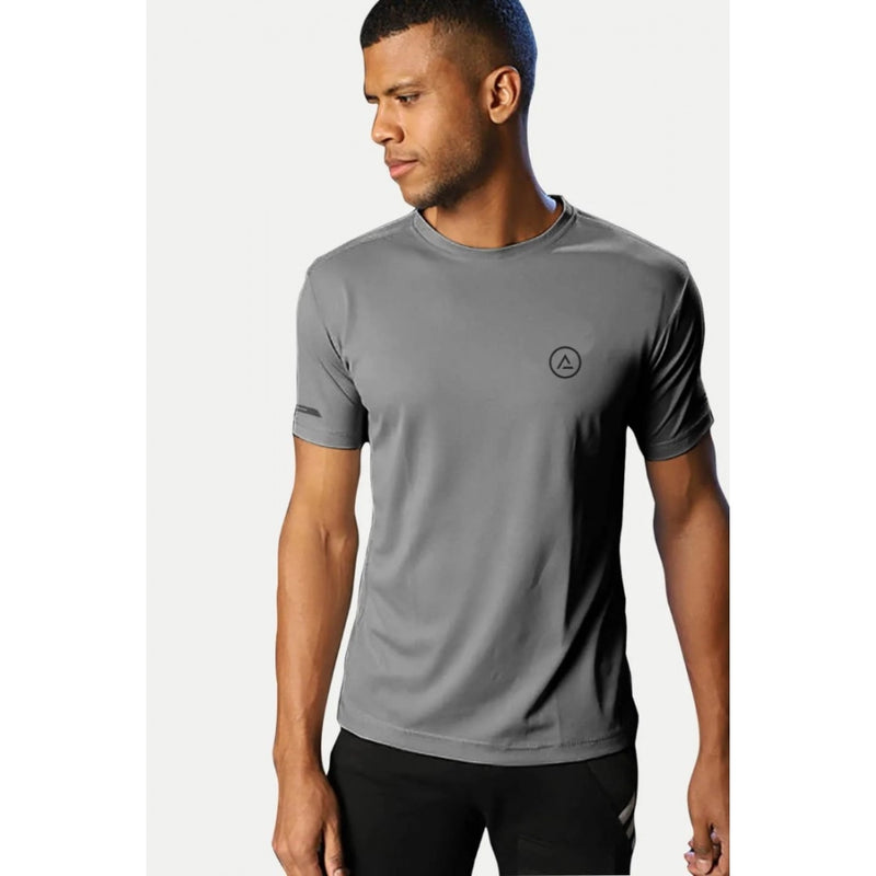 Mayawye Men's Casual Half sleeve Solid Polyester Crew Neck T-shirt (Grey)
