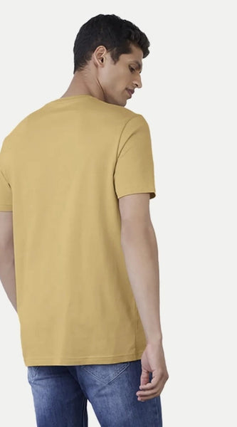 Mayawye Men's Casual Half sleeve Solid Polyester Crew Neck T-shirt (Sand)