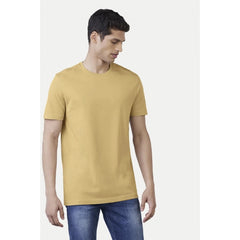Mayawye Men's Casual Half sleeve Solid Polyester Crew Neck T-shirt (Sand)