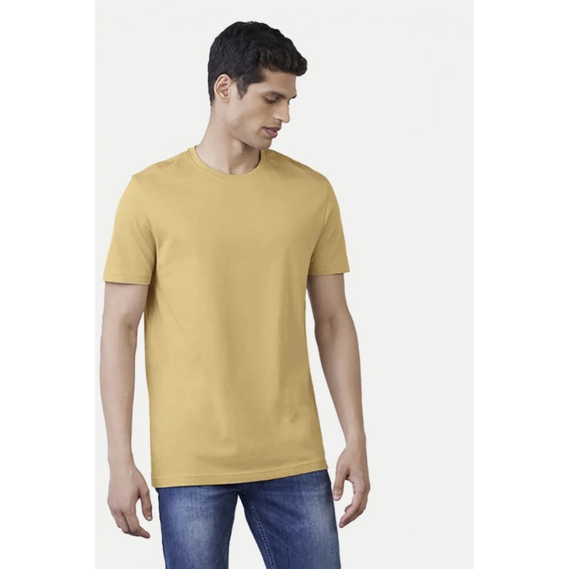 Mayawye Men's Casual Half sleeve Solid Polyester Crew Neck T-shirt (Sand)