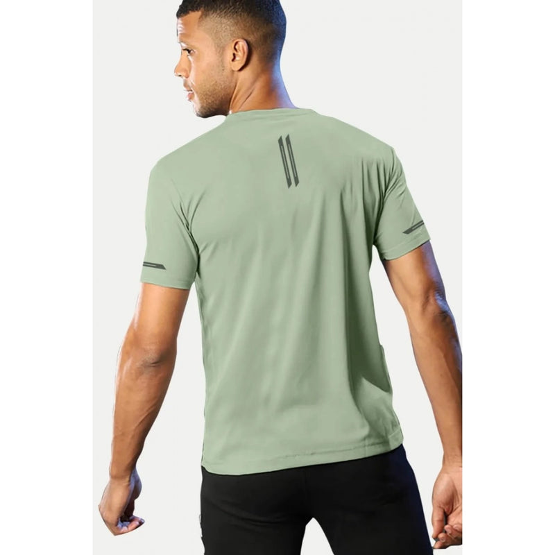 Mayawye Men's Casual Half sleeve Solid Polyester Crew Neck T-shirt (Pista)