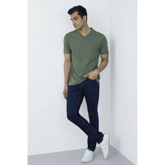 Mayawye Men's Casual Half sleeve Solid Cotton V Neck T-shirt (Green)