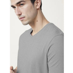 Mayawye Men's Casual Half sleeve Solid Cotton V Neck T-shirt (Grey Melange)