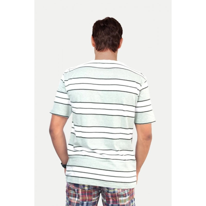 Mayawye Men's Casual Half sleeve Stripped Cotton Crew Neck T-shirt (White )