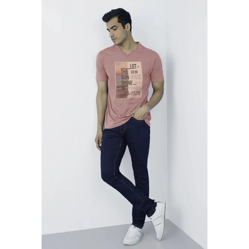 Mayawye Men's Casual Half sleeve Digital Printed Cotton Crew Neck T-shirt (Coral)