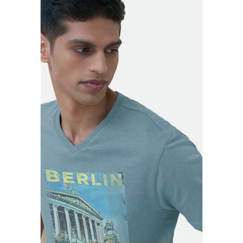 Mayawye Men's Casual Half sleeve Digital Printed Cotton Crew Neck T-shirt (Teal)