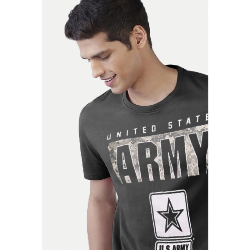 Mayawye Men's Casual Half sleeve Printed Cotton Round Neck T-shirt (Dark Grey)