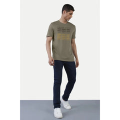 Mayawye Men's Casual Half sleeve Printed Cotton Crew Neck T-shirt (Olive)