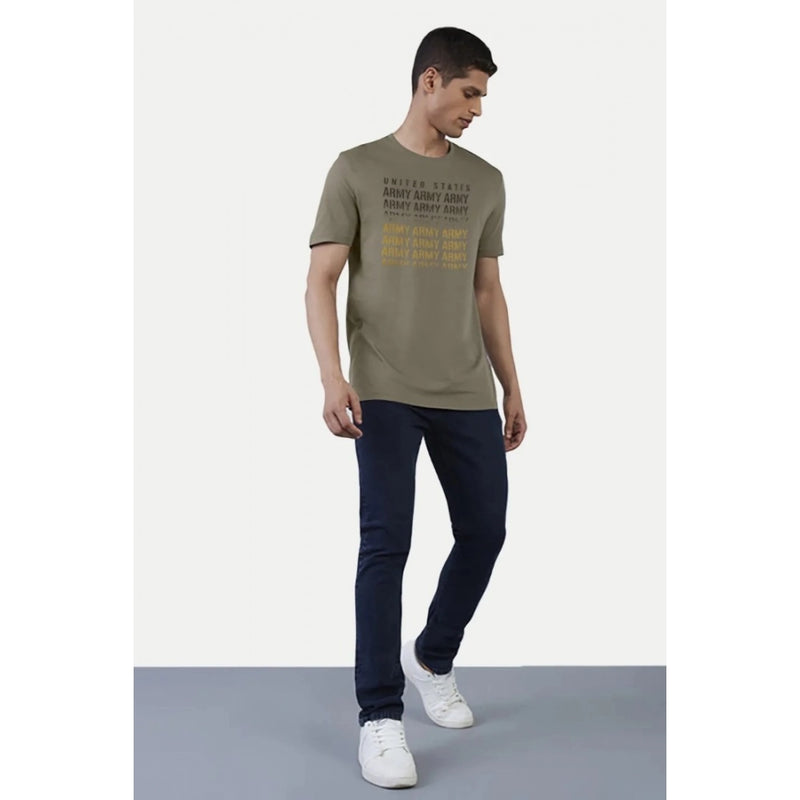 Mayawye Men's Casual Half sleeve Printed Cotton Crew Neck T-shirt (Olive)