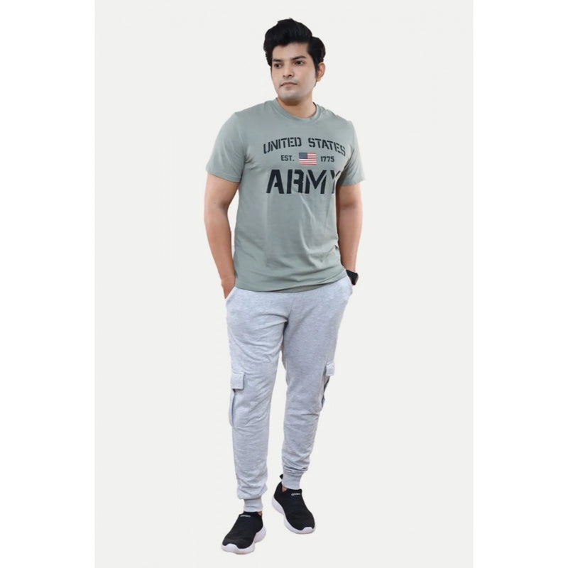 Mayawye Men's Casual Half sleeve Printed Cotton Crew Neck T-shirt (Grey)