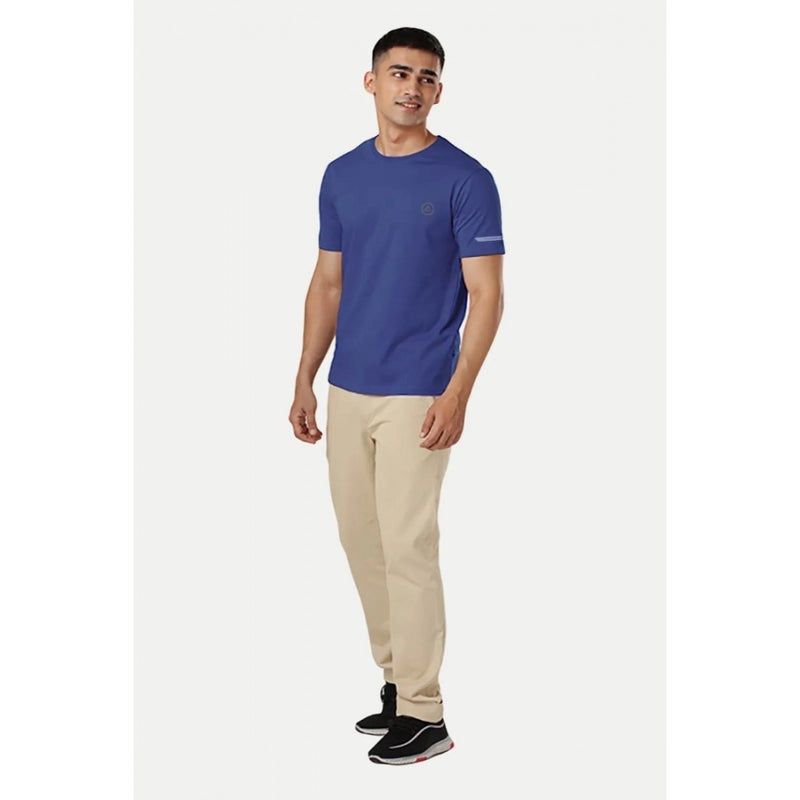 Mayawye Men's Casual Half sleeve Solid Polyester Crew Neck T-shirt (Blue)