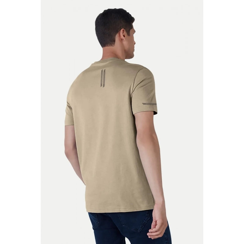 Mayawye Men's Casual Half sleeve Solid Polyester Crew Neck T-shirt (Beige)