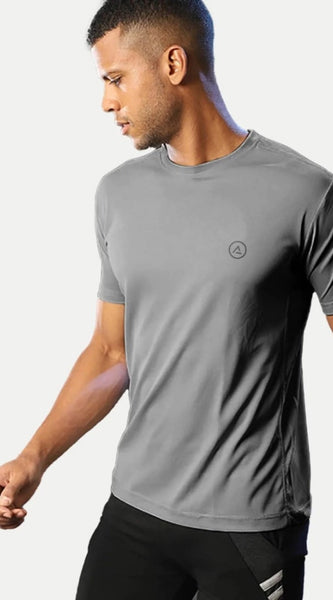 Mayawye Men's Casual Half sleeve Solid Polyester Crew Neck T-shirt (Grey)