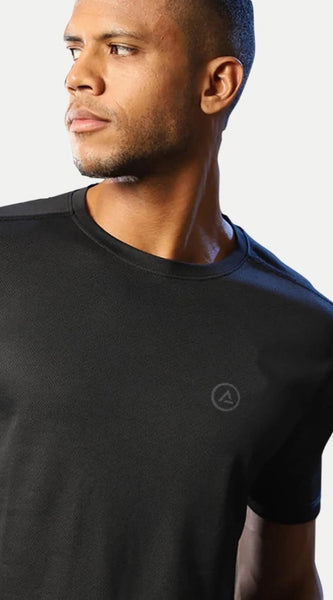 Mayawye Men's Casual Half sleeve Solid Polyester Crew Neck T-shirt (Black)