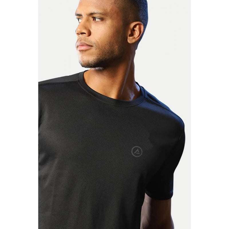 Mayawye Men's Casual Half sleeve Solid Polyester Crew Neck T-shirt (Black)