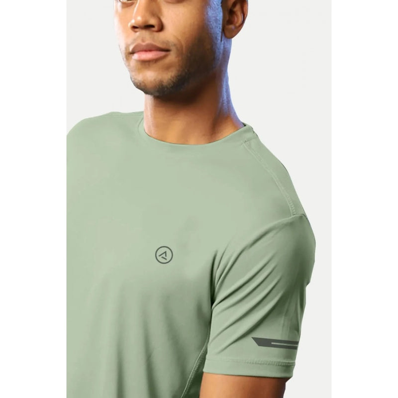Mayawye Men's Casual Half sleeve Solid Polyester Crew Neck T-shirt (Pista)