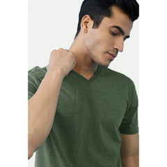 Mayawye Men's Casual Half sleeve Solid Cotton V Neck T-shirt (Green)