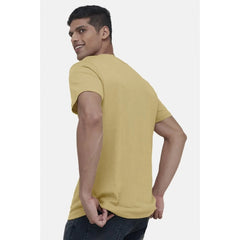 Mayawye Men's Casual Half sleeve Solid Cotton V Neck T-shirt (Sand)