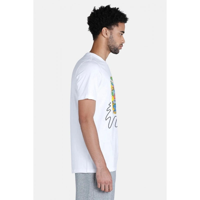 Mayawye Men's Casual Half sleeve Printed Polyester Crew Neck T-shirt (White)