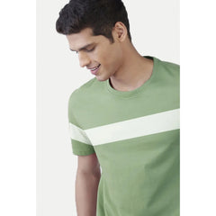 Mayawye Men's Casual Half sleeve Stripped Cotton Crew Neck T-shirt (Light Green)