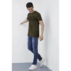 Mayawye Men's Casual Half sleeve Printed Cotton Crew Neck T-shirt (Dark Green)
