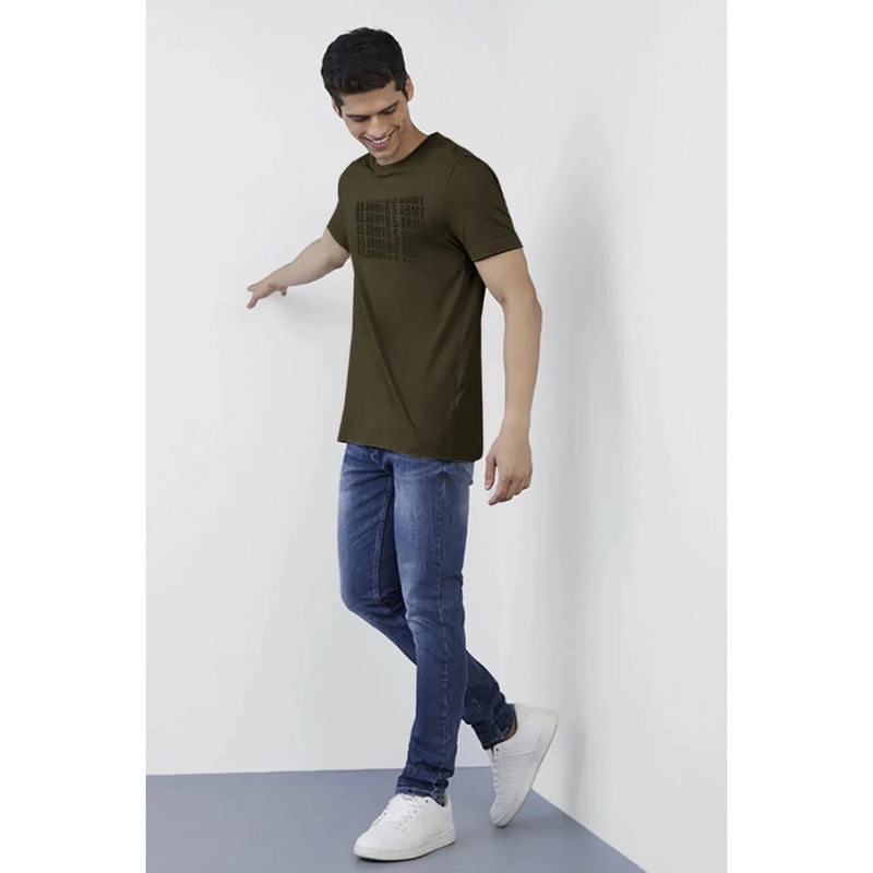Mayawye Men's Casual Half sleeve Printed Cotton Crew Neck T-shirt (Dark Green)