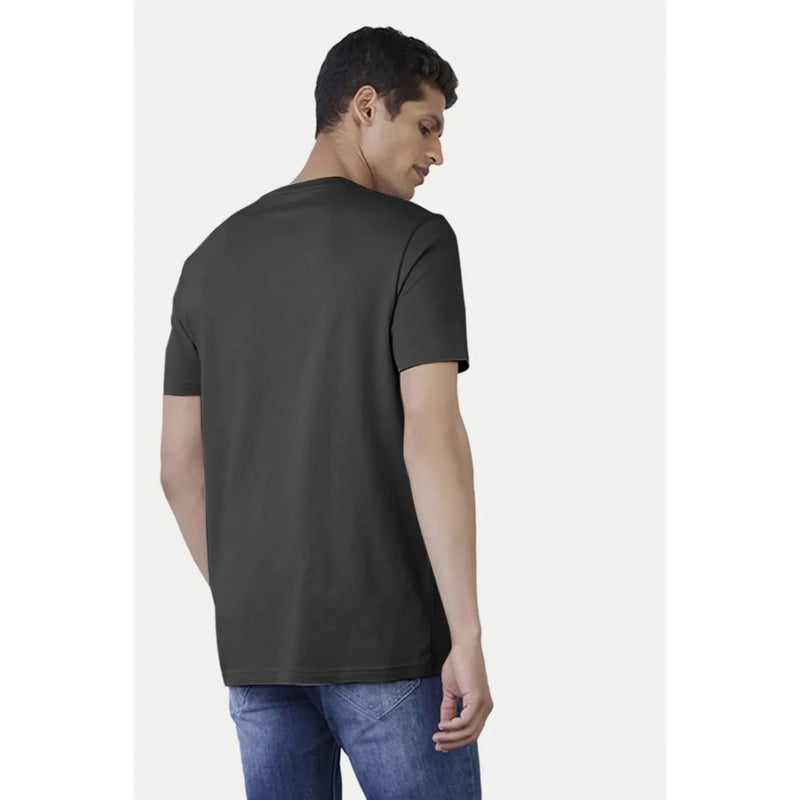 Mayawye Men's Casual Half sleeve Printed Cotton Round Neck T-shirt (Dark Grey)
