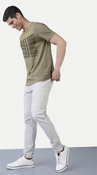 Mayawye Men's Casual Half sleeve Printed Cotton Crew Neck T-shirt (Green)
