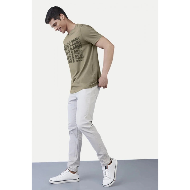 Mayawye Men's Casual Half sleeve Printed Cotton Crew Neck T-shirt (Green)