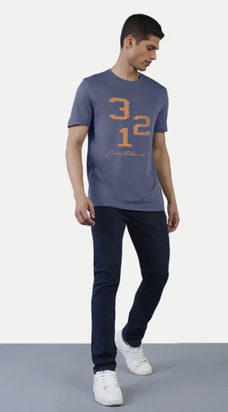 Mayawye Men's Casual Half sleeve Printed Cotton Crew Neck T-shirt (Blue)
