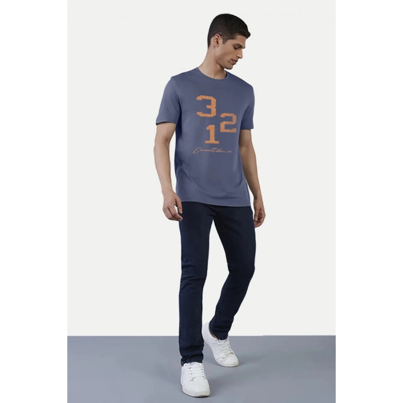 Mayawye Men's Casual Half sleeve Printed Cotton Crew Neck T-shirt (Blue)