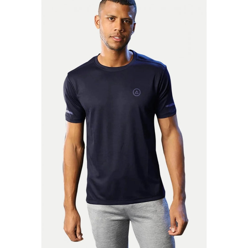 Mayawye Men's Casual Half sleeve Solid Polyester Crew Neck T-shirt (Navy)