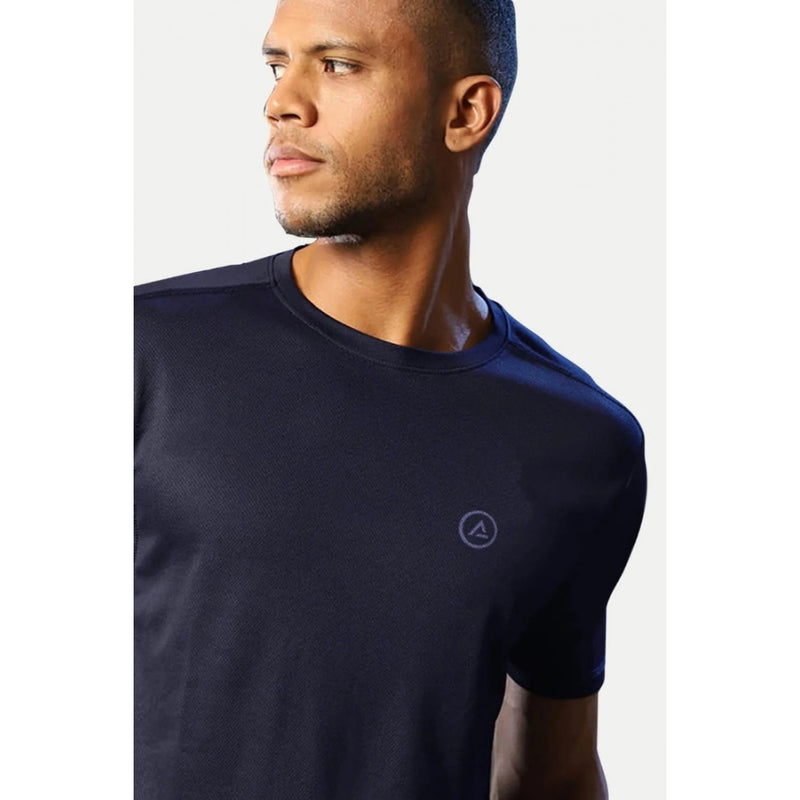 Mayawye Men's Casual Half sleeve Solid Polyester Crew Neck T-shirt (Navy)