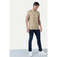 Mayawye Men's Casual Half sleeve Solid Polyester Crew Neck T-shirt (Beige)