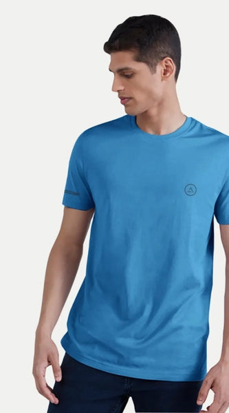 Mayawye Men's Casual Half sleeve Solid Polyester Crew Neck T-shirt (Light Blue)
