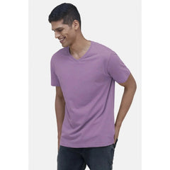 Mayawye Men's Casual Half sleeve Solid Cotton V Neck T-shirt (Lilac)
