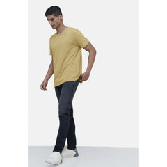 Mayawye Men's Casual Half sleeve Solid Cotton V Neck T-shirt (Sand)