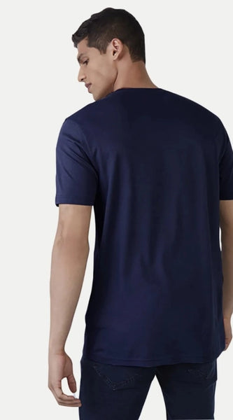 Mayawye Men's Casual Half sleeve Printed Polyester Crew Neck T-shirt (Navy)