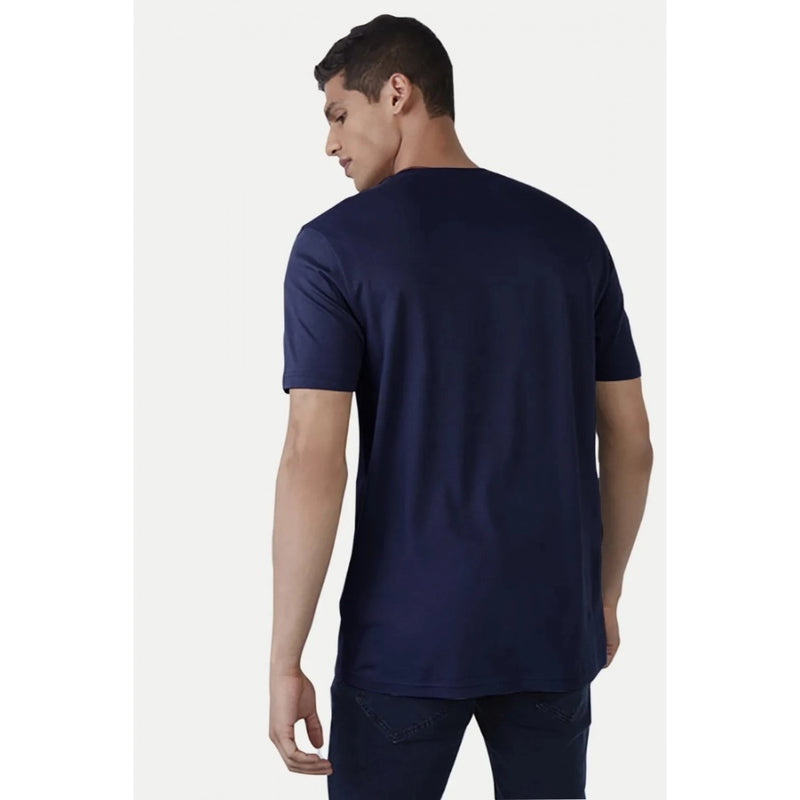 Mayawye Men's Casual Half sleeve Printed Polyester Crew Neck T-shirt (Navy)
