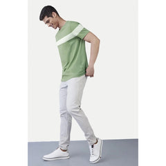 Mayawye Men's Casual Half sleeve Stripped Cotton Crew Neck T-shirt (Light Green)