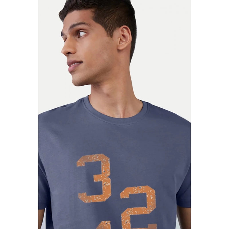 Mayawye Men's Casual Half sleeve Printed Cotton Crew Neck T-shirt (Blue)