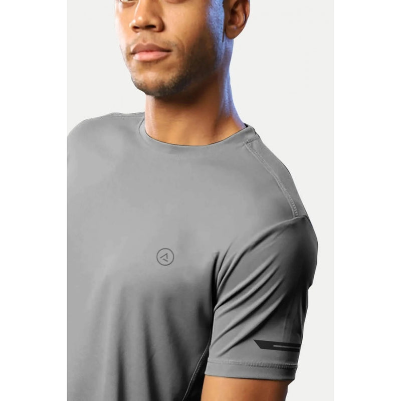 Mayawye Men's Casual Half sleeve Solid Polyester Crew Neck T-shirt (Grey)