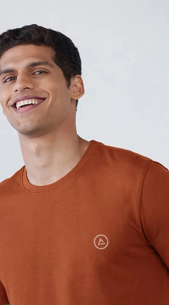 Mayawye Men's Casual Half sleeve Solid Polyester Crew Neck T-shirt (Rust)