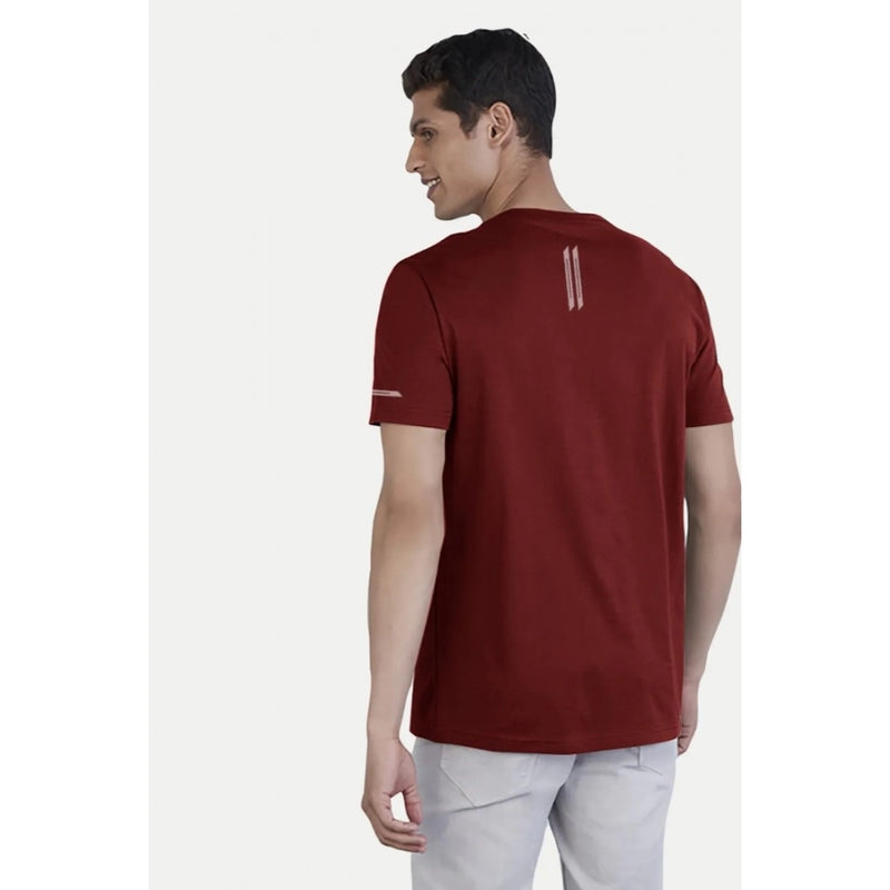 Mayawye Men's Casual Half sleeve Solid Polyester Crew Neck T-shirt (Maroon)