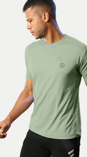 Mayawye Men's Casual Half sleeve Solid Polyester Crew Neck T-shirt (Pista)