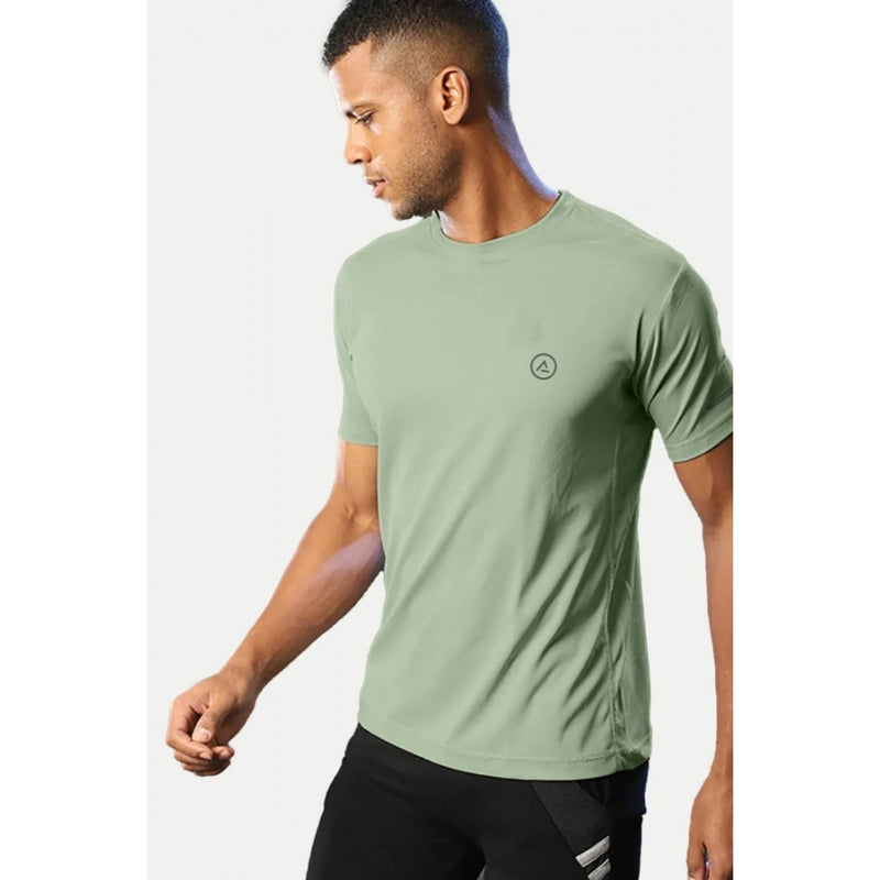 Mayawye Men's Casual Half sleeve Solid Polyester Crew Neck T-shirt (Pista)
